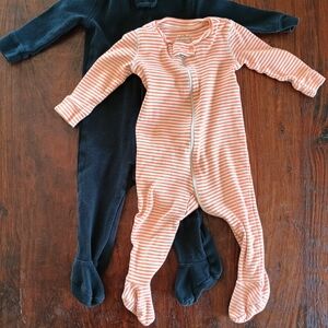 Primary Orange-White Striped and Navy Footie One-Piece Set
